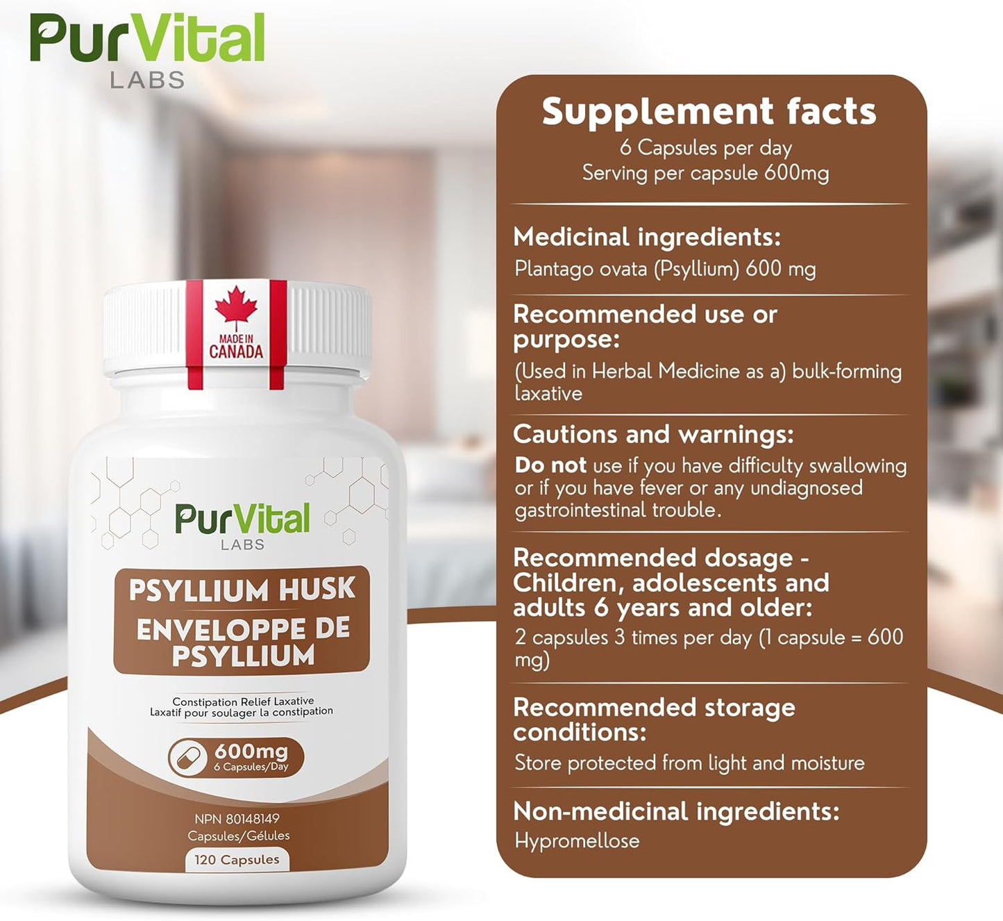 Psyllium Husk Capsules 1200mg Per Servings