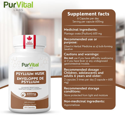 Psyllium Husk Capsules 1200mg Per Servings