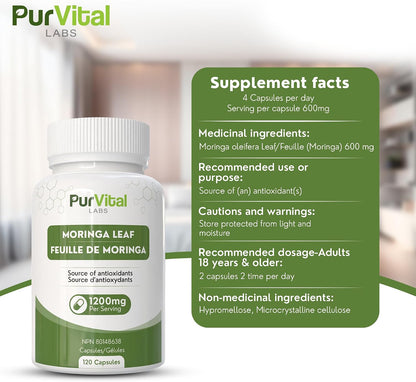 Moringa Leaf Powder Capsule 1200mg Per Serving
