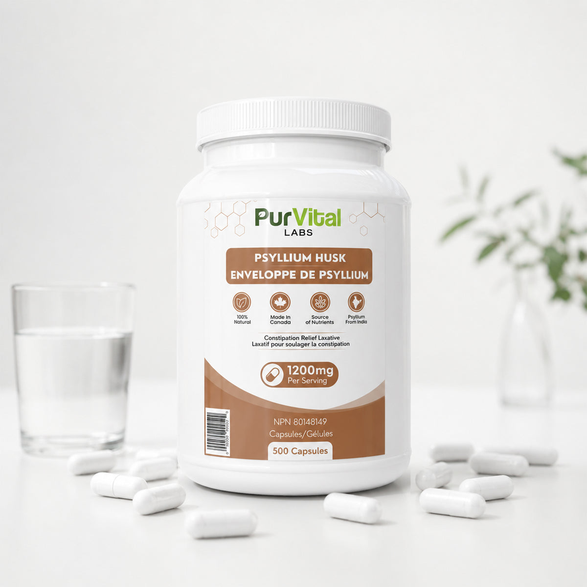 Psyllium Husk Capsules 1200mg Per Servings